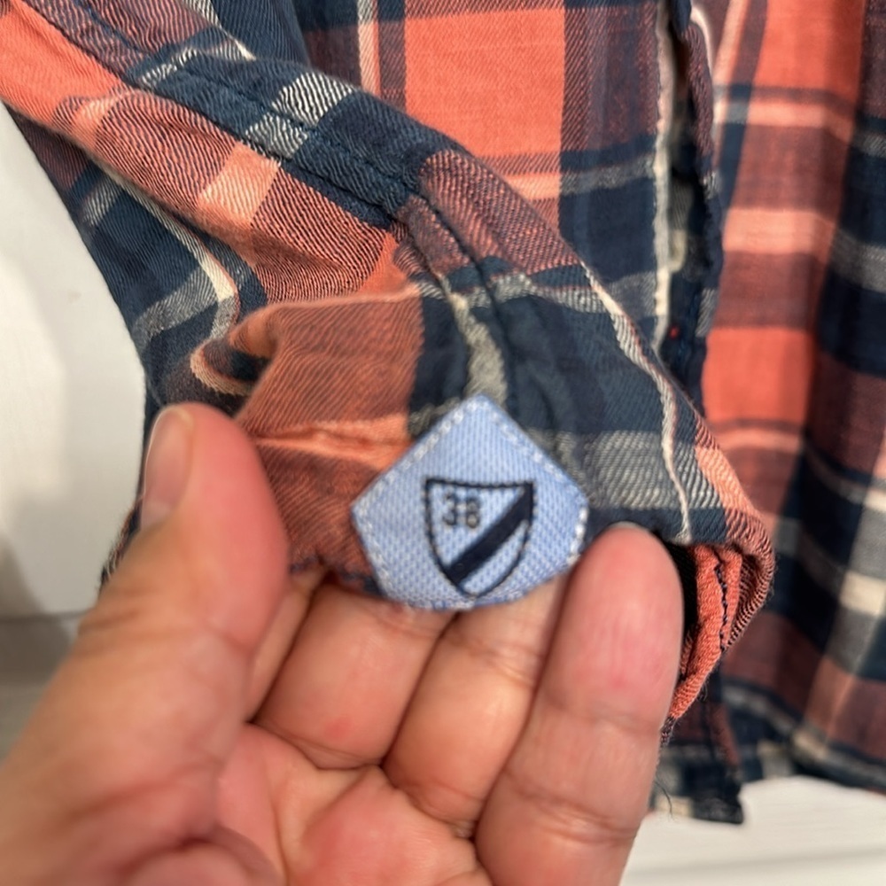 Men's Cremieux Classics 38 Blue Orange/Pink Plaid L/S Button Down Shirt Size LRG - Picture 5 of 6
